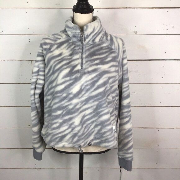 New Calvin Klein Animal Print Fleece Jacket Gray White Women's XL - Picture 1 of 7